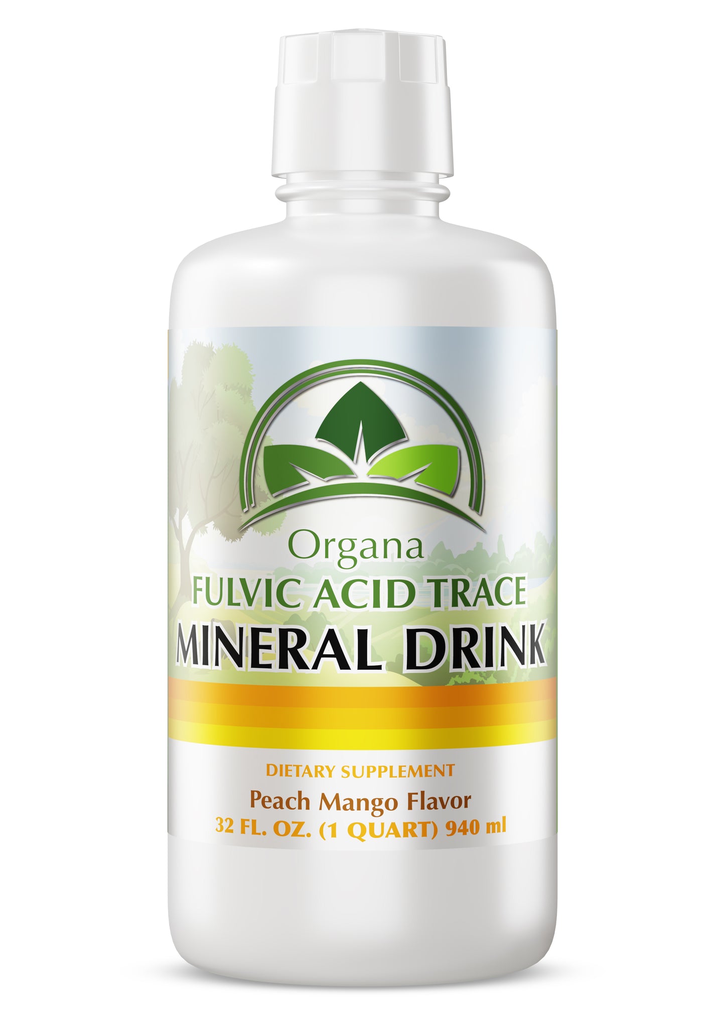 Bottle of Organa Fulvic Acid Trace Mineral Drink on a white background