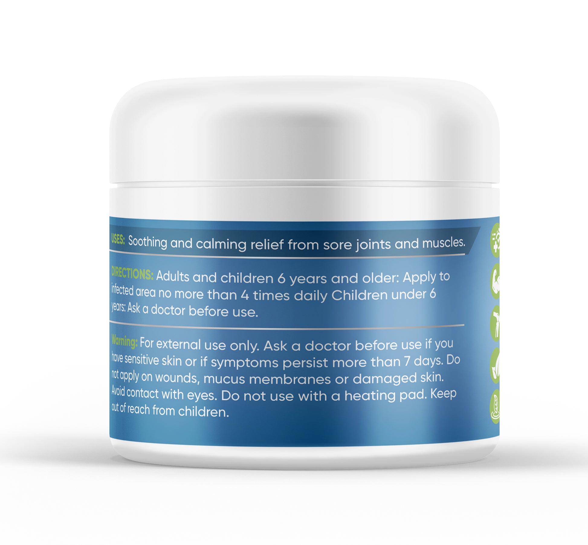 NutriNoche Magnesium Lotion jar with instructions for soothing sore joints and muscles, promoting restful sleep.