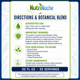 NutriNoche Essiac Tea directions and 1 fl oz serving size instructions