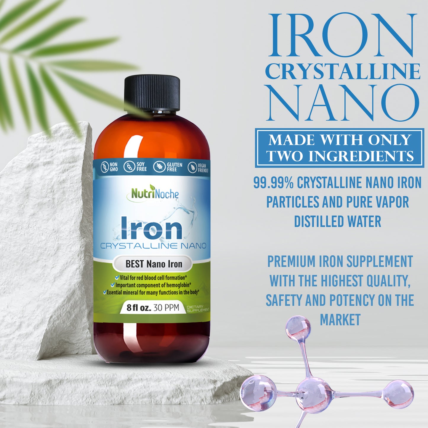 NutriNoche Liquid Iron Supplement for Women - High Potency Sublingual Iron Drops  - Vegan Iron Liquid - Tasteless Flavor - Liquid Iron Supplement for Men, Women & Kids