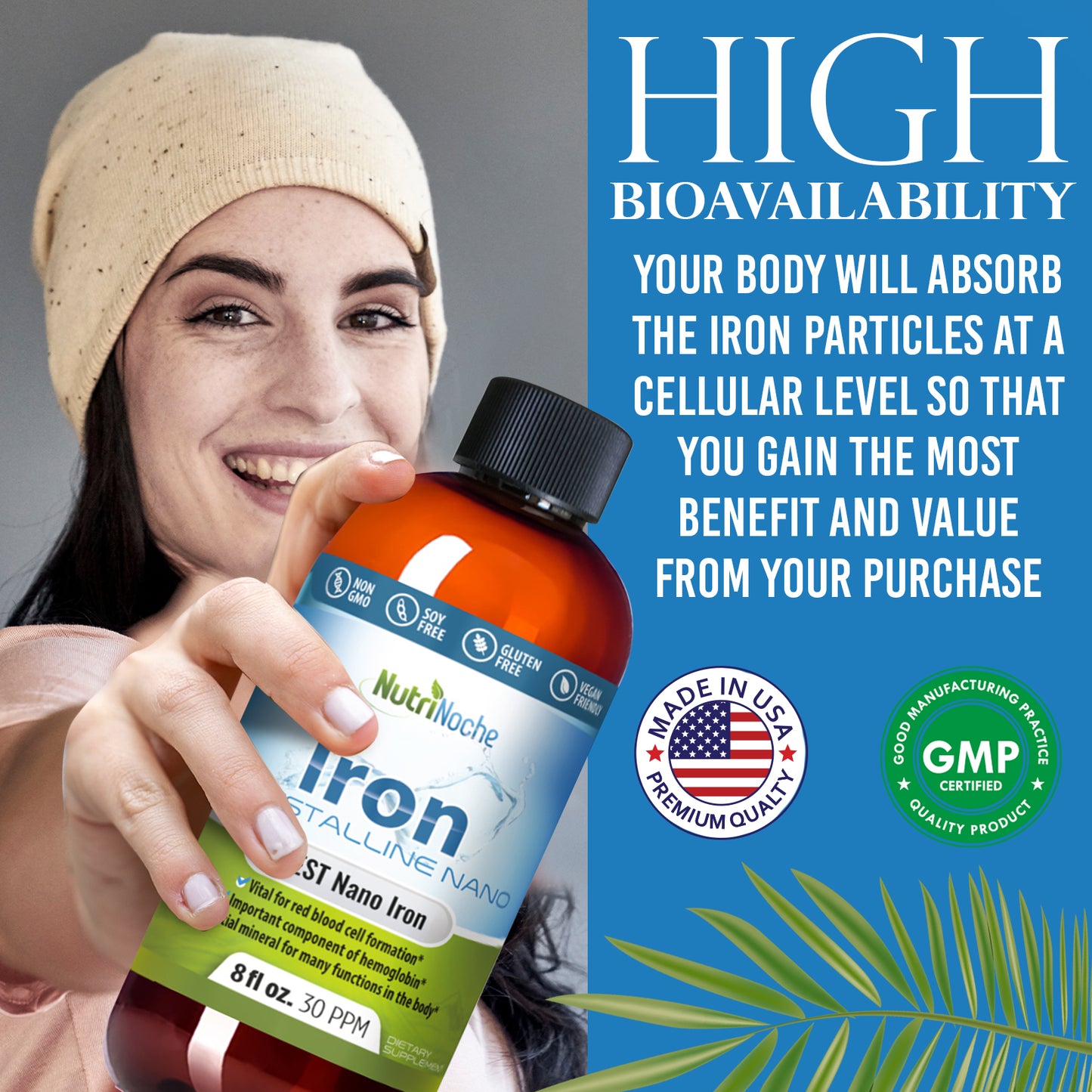 NutriNoche Liquid Iron Supplement for Women - High Potency Sublingual Iron Drops  - Vegan Iron Liquid - Tasteless Flavor - Liquid Iron Supplement for Men, Women & Kids