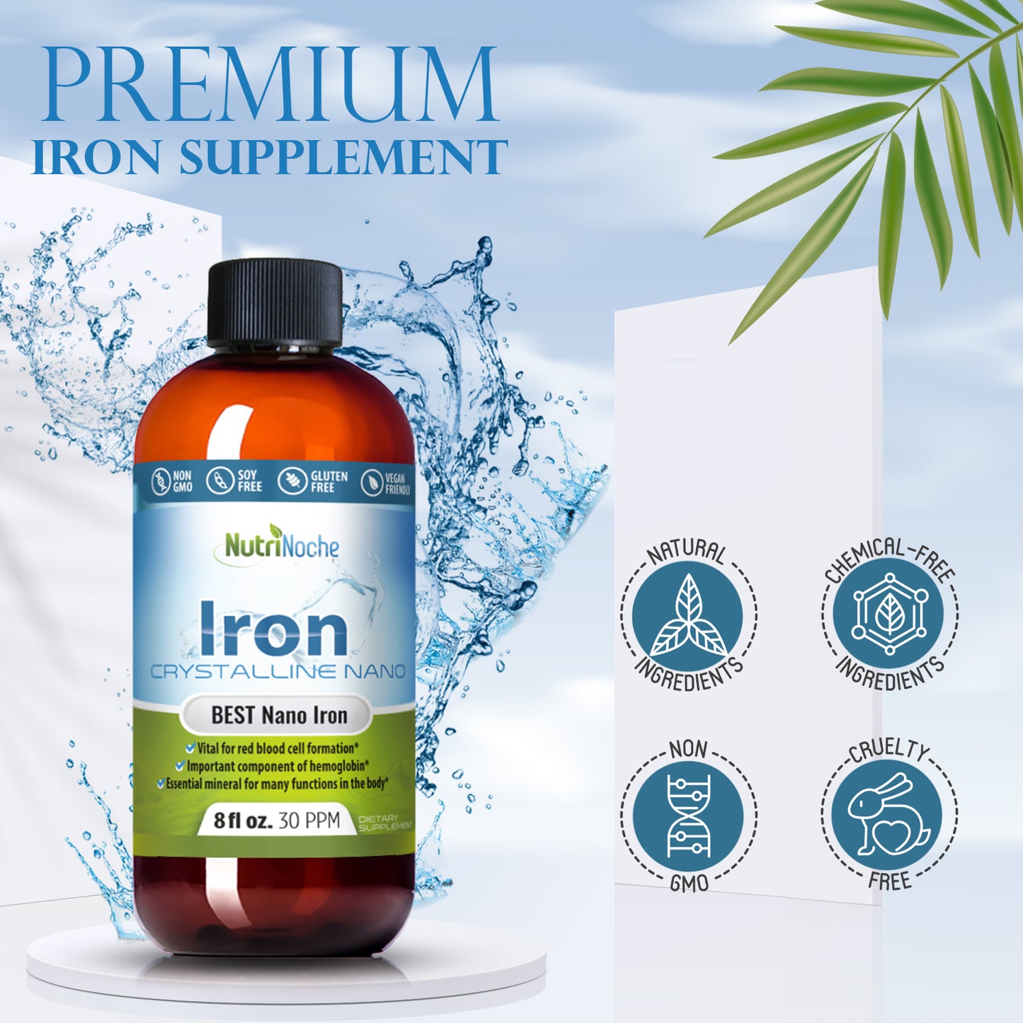 NutriNoche Liquid Iron Supplement for Women - High Potency Sublingual Iron Drops  - Vegan Iron Liquid - Tasteless Flavor - Liquid Iron Supplement for Men, Women & Kids